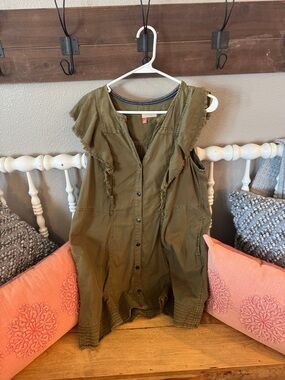 Pilcro Olive Green Utility Dress with Ruffle Trim